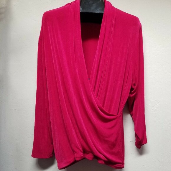 Phyllis Emelda Womens Top Blouse Surplice Neckline Wrap Long Sleeve Small Red - Picture 1 of 6